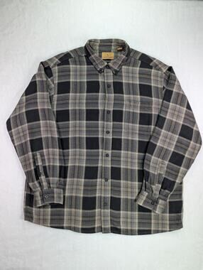 Red Head Ranch Plaid Flannel Button Down Shirt Men XL Gray Black